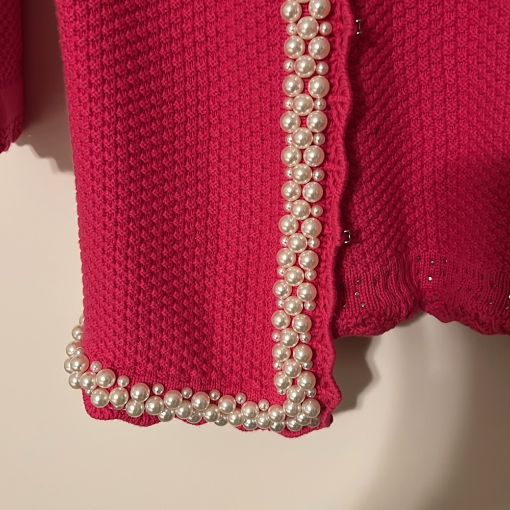 Boston Proper. Crochet Pink Perl Cardigan. Size S. - Picture 7 of 10